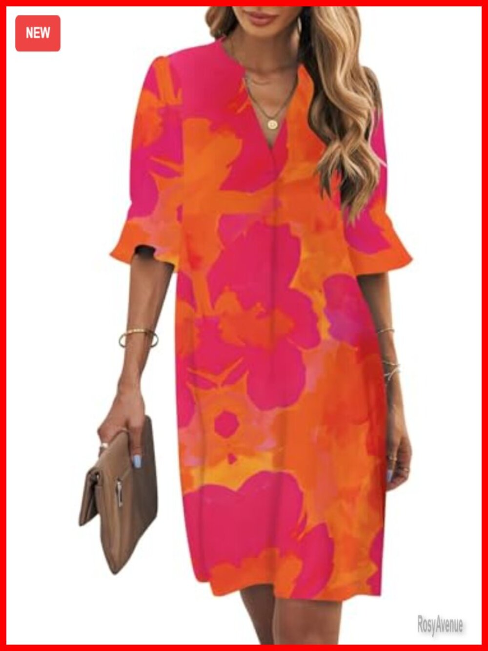 Ruffle Short Sleeve V Neck Shift Dress for Women Summer